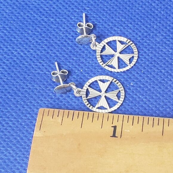 VINTAGE Silver-plated Maltese Cross Pierced Earrings - Picture 6 of 6